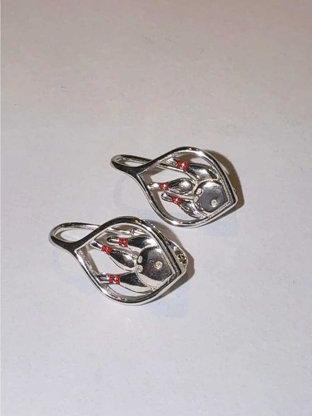 925 Sterling Silver Bowling Pin and Ball Earrings Huggies with Zirconia